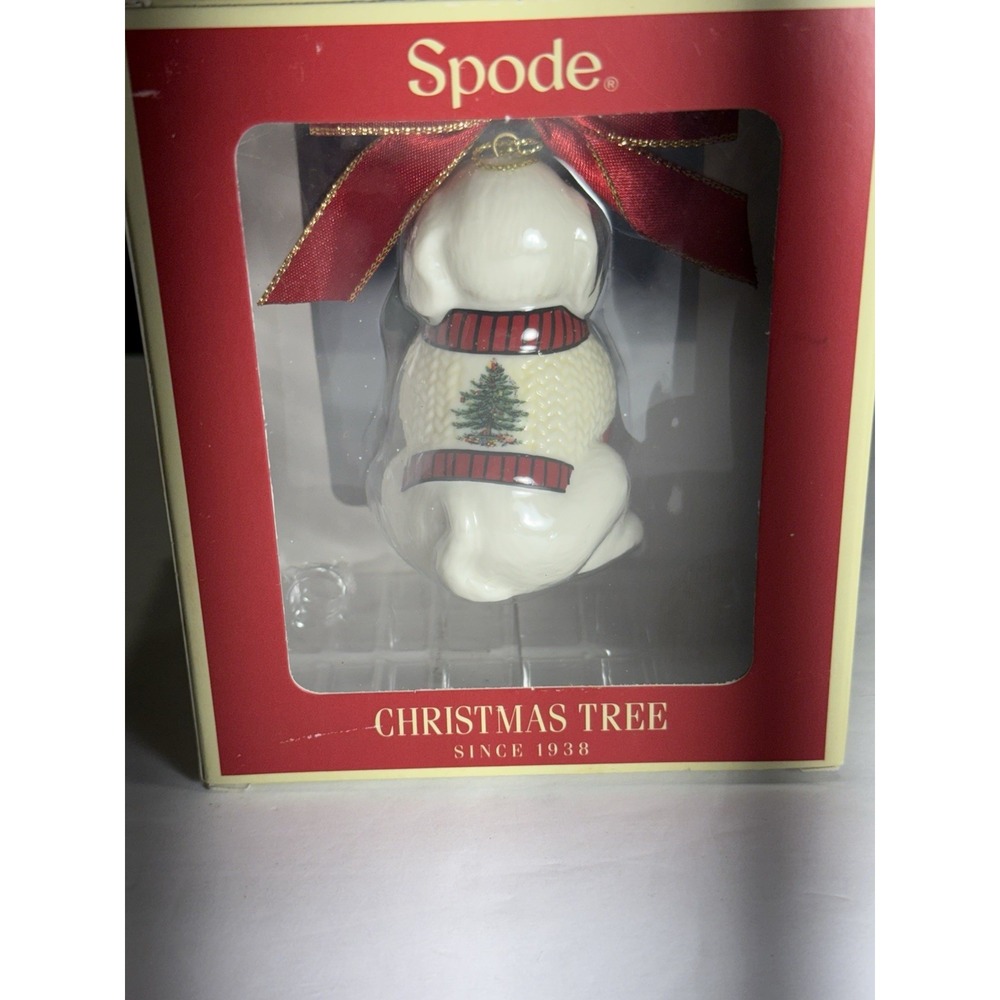 Spode Christmas Tree Puppy Ornament Dog w/ Sweater & Stocking NIB - Picture 4 of 5